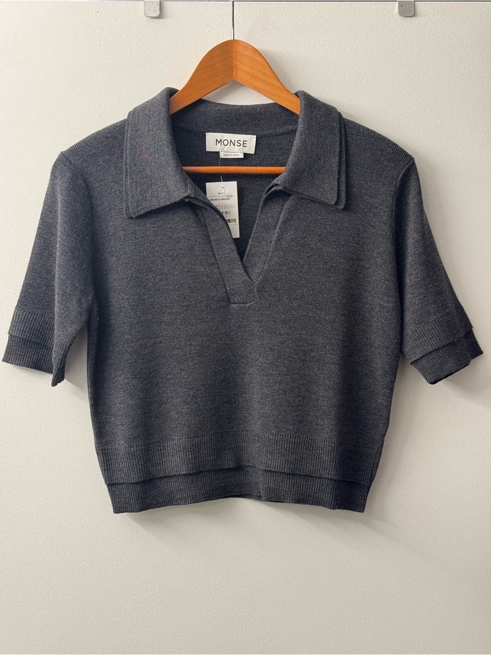 MONSE Charcoal Gray Short-Sleeve Knit Polo Size Large but runs like Medium